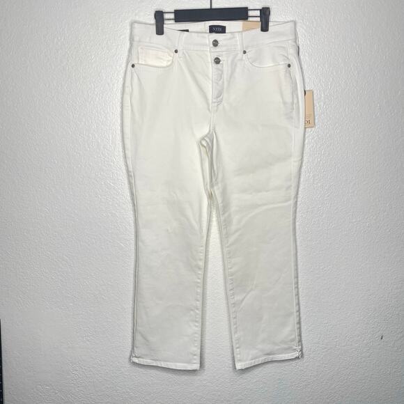 NYDJ Womens Jeans Size 12 White Marilyn Straight Ankle Mock Fly w/ Slit - Picture 1 of 15